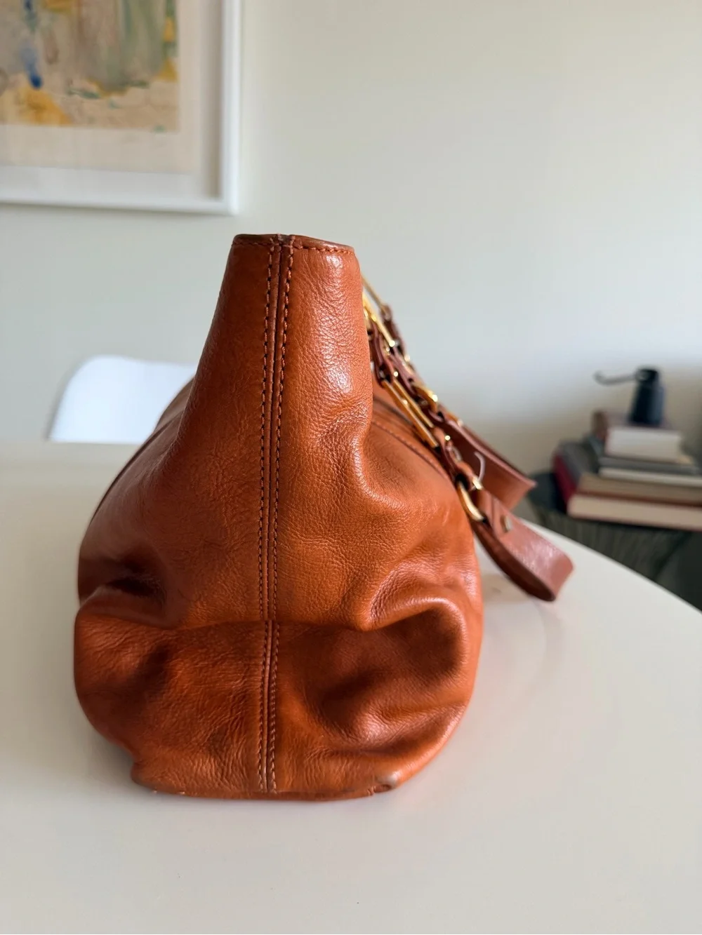 Tory Burch Cognac Leather Tote with Gold Hardware